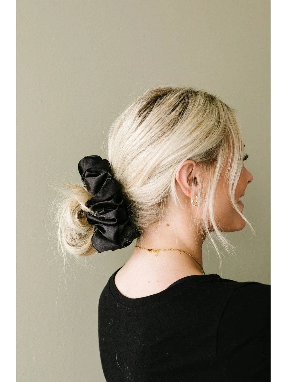 Andi Shadow Black Satin Jumbo Hair Scrunchie